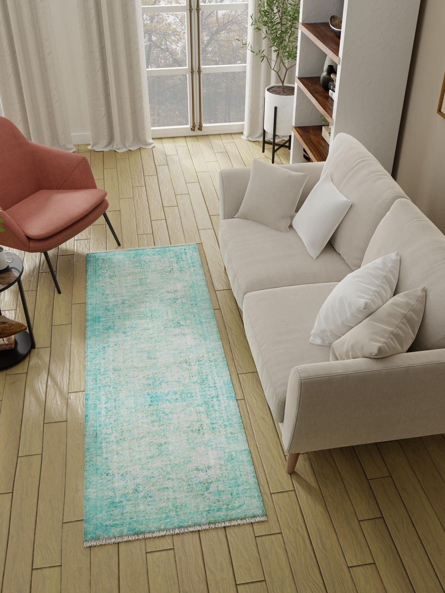 Turquoise 2' x 8' Boutique Runner Area Rug Chenille Polyester Cotton Traditional Oriental Inspired Classical Carpet for Living Rooms Dining Office Space Interior Design for Sale at Rug Engine