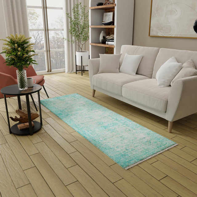 Turquoise 2' x 5' 1 Boutique Runner Area Rug Chenille Polyester Cotton Traditional Oriental Inspired Classical Carpet for Living Rooms Dining Office Space Interior Design for Sale at Rug Engine