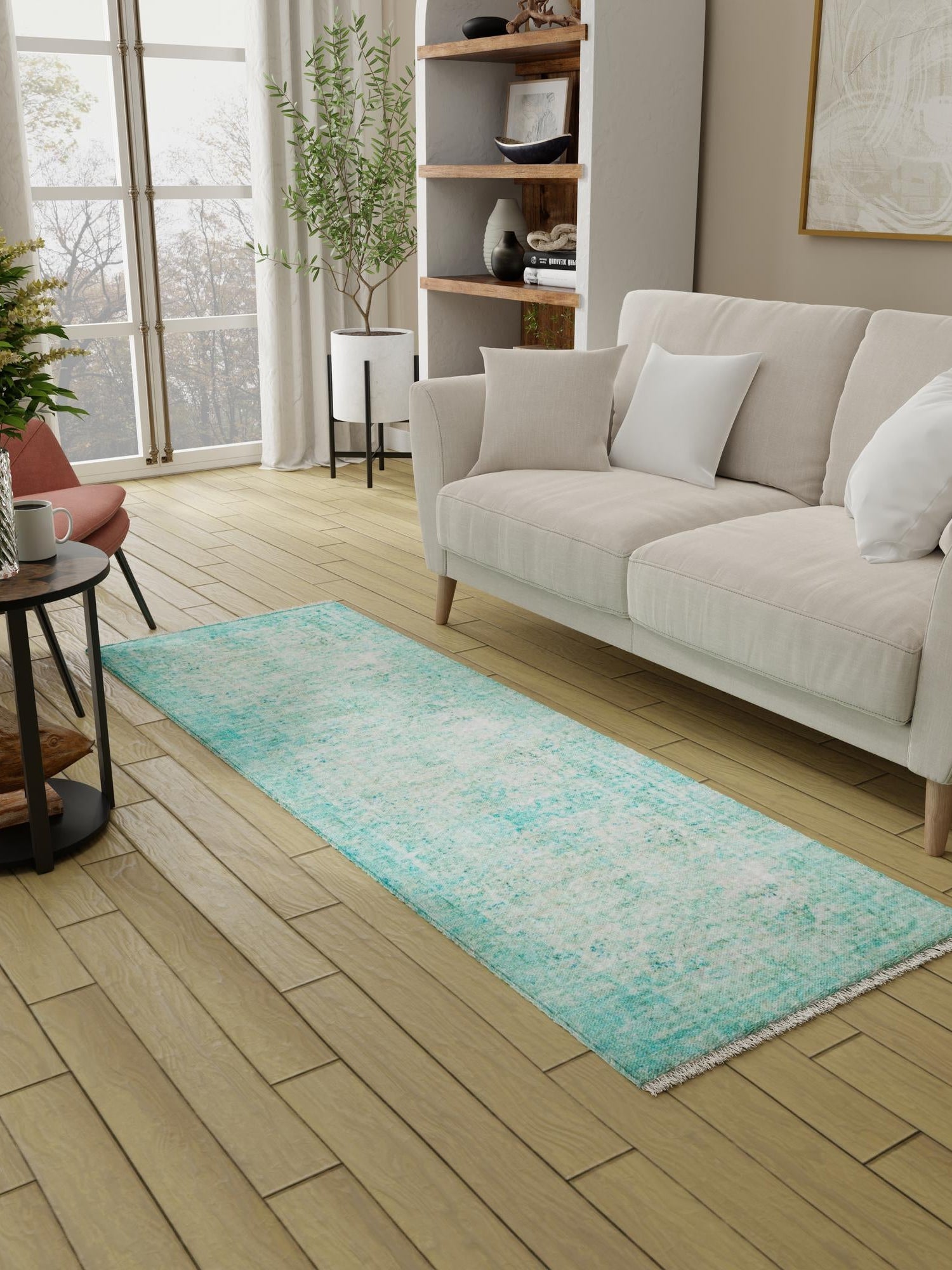 Turquoise 2' x 8' Boutique Runner Area Rug Chenille Polyester Cotton Traditional Oriental Inspired Classical Carpet for Living Rooms Dining Office Space Interior Design for Sale at Rug Engine