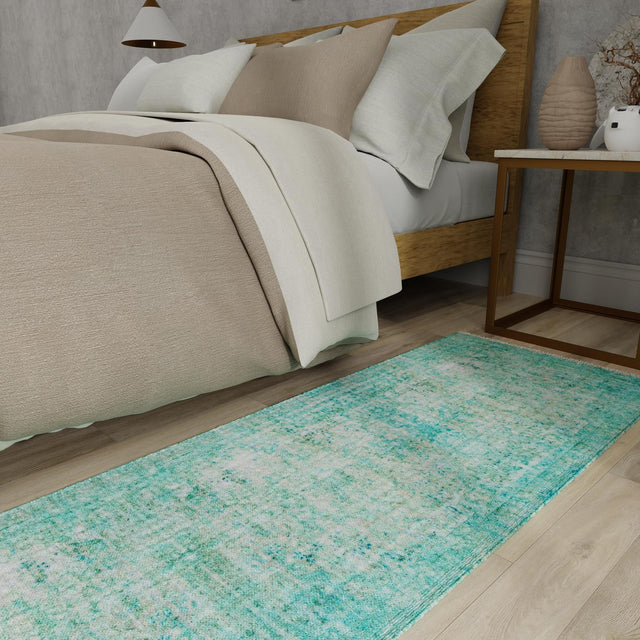 Turquoise 2' x 5' 1 Boutique Runner Area Rug Chenille Polyester Cotton Traditional Oriental Inspired Classical Carpet for Living Rooms Dining Office Space Interior Design for Sale at Rug Engine