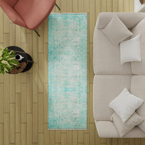 Turquoise 2' x 5' 1 Boutique Runner Area Rug Chenille Polyester Cotton Traditional Oriental Inspired Classical Carpet for Living Rooms Dining Office Space Interior Design for Sale at Rug Engine