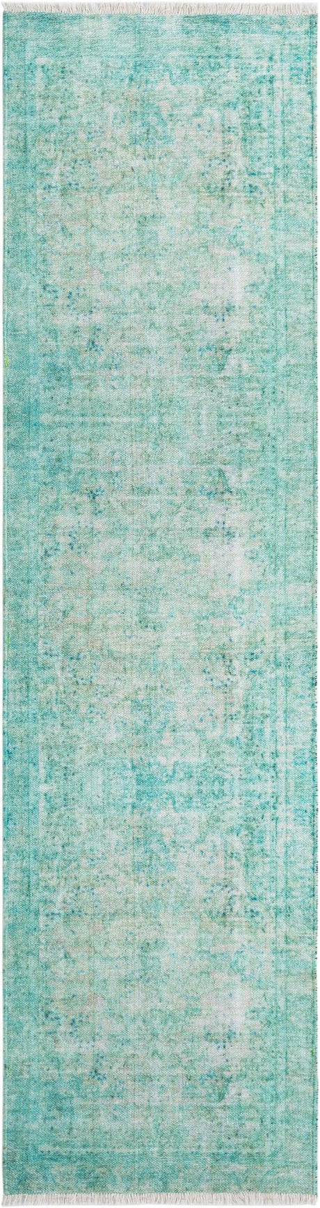 Turquoise 2' x 8' Boutique Runner Area Rug Chenille Polyester Cotton Traditional Oriental Inspired Classical Carpet for Living Rooms Dining Office Space Interior Design for Sale at Rug Engine