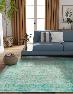 Turquoise 7' 9 x 7' 9 Boutique Square Area Rug Chenille Polyester Cotton Traditional Oriental Inspired Classical Carpet for Living Rooms Dining Office Space Interior Design for Sale at Rug Engine