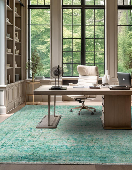 Turquoise 7' 9 x 7' 9 Boutique Square Area Rug Chenille Polyester Cotton Traditional Oriental Inspired Classical Carpet for Living Rooms Dining Office Space Interior Design for Sale at Rug Engine