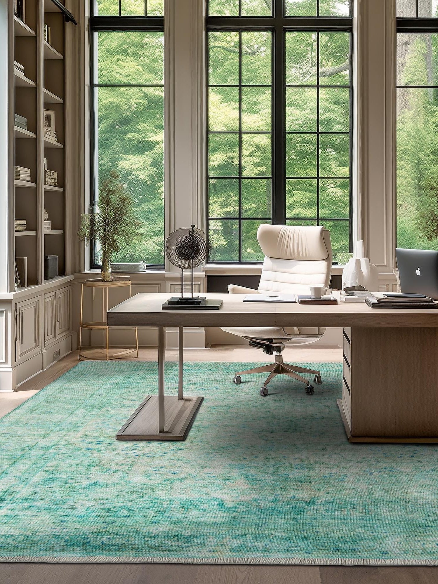 Turquoise 5' 1 x 5' 1 Boutique Square Area Rug Chenille Polyester Cotton Traditional Oriental Inspired Classical Carpet for Living Rooms Dining Office Space Interior Design for Sale at Rug Engine