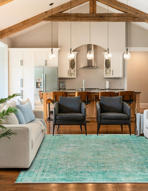 Turquoise 5' 1 x 5' 1 Boutique Square Area Rug Chenille Polyester Cotton Traditional Oriental Inspired Classical Carpet for Living Rooms Dining Office Space Interior Design for Sale at Rug Engine