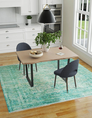 Turquoise 5' 1 x 5' 1 Boutique Square Area Rug Chenille Polyester Cotton Traditional Oriental Inspired Classical Carpet for Living Rooms Dining Office Space Interior Design for Sale at Rug Engine