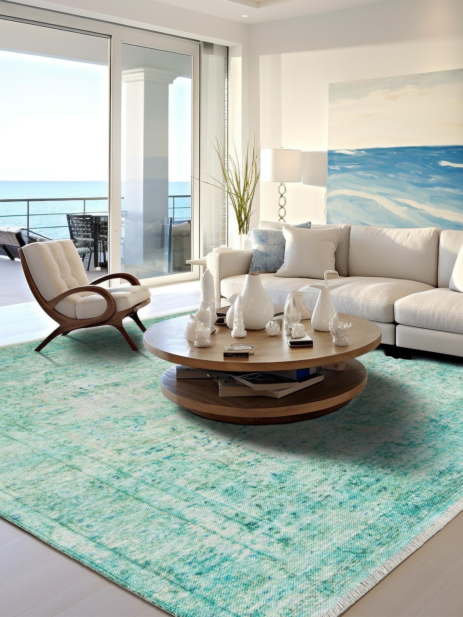Turquoise 5' 1 x 5' 1 Boutique Square Area Rug Chenille Polyester Cotton Traditional Oriental Inspired Classical Carpet for Living Rooms Dining Office Space Interior Design for Sale at Rug Engine