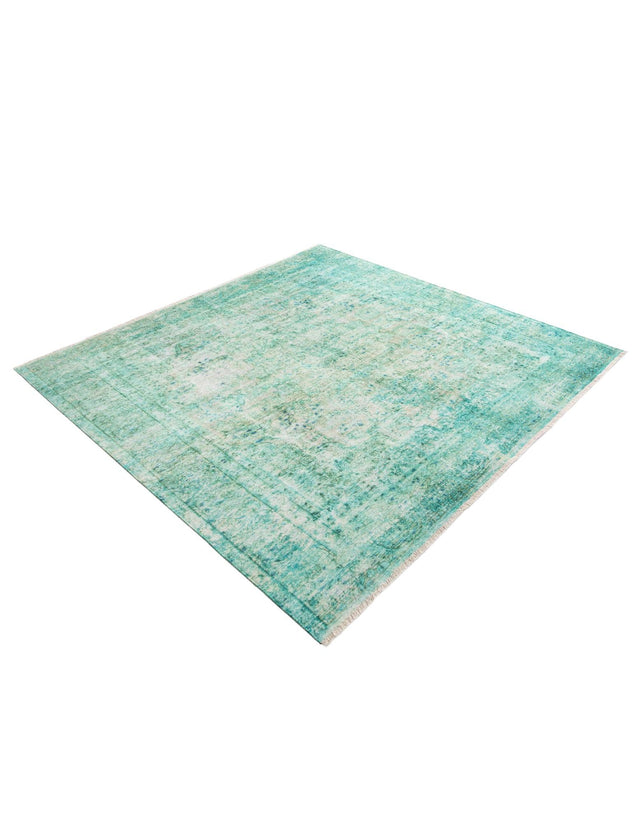 Turquoise 7' 9 x 7' 9 Boutique Square Area Rug Chenille Polyester Cotton Traditional Oriental Inspired Classical Carpet for Living Rooms Dining Office Space Interior Design for Sale at Rug Engine