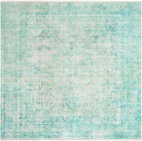 Turquoise 7' 9 x 7' 9 Boutique Square Area Rug Chenille Polyester Cotton Traditional Oriental Inspired Classical Carpet for Living Rooms Dining Office Space Interior Design for Sale at Rug Engine