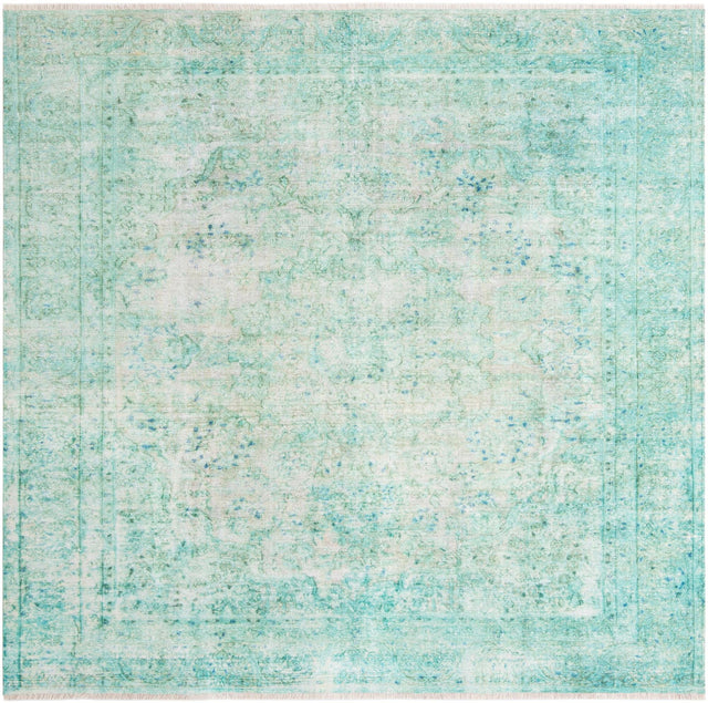 Turquoise 7' 9 x 7' 9 Boutique Square Area Rug Chenille Polyester Cotton Traditional Oriental Inspired Classical Carpet for Living Rooms Dining Office Space Interior Design for Sale at Rug Engine