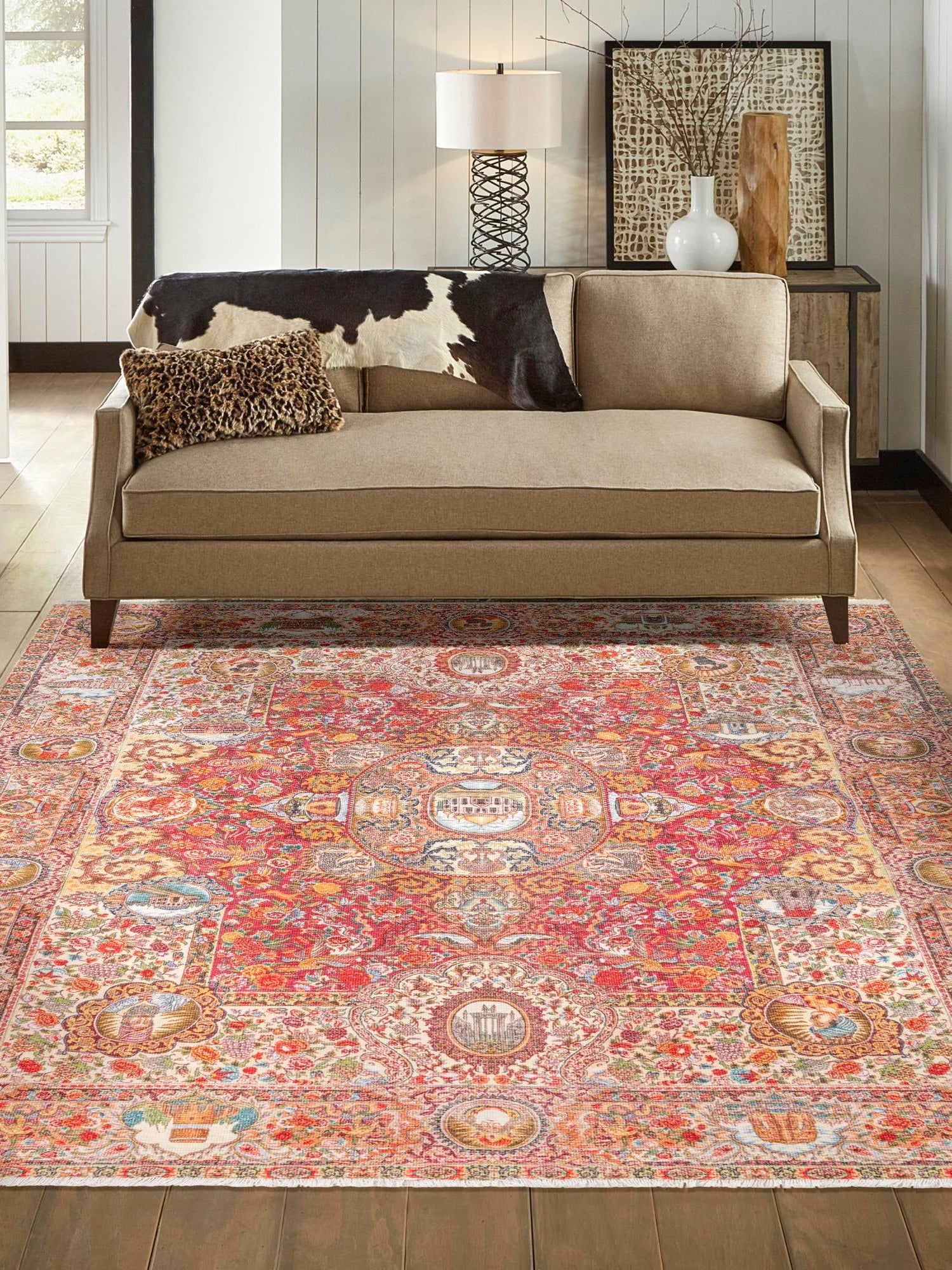 Rust Red 3' 11 x 5' 11 Boutique Rectangle Area Rug Chenille Polyester Cotton Traditional Oriental Inspired Classical Carpet for Living Rooms Dining Office Space Interior Design for Sale at Rug Engine