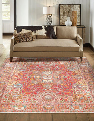Rust Red 3' 11 x 5' 11 Boutique Rectangle Area Rug Chenille Polyester Cotton Traditional Oriental Inspired Classical Carpet for Living Rooms Dining Office Space Interior Design for Sale at Rug Engine