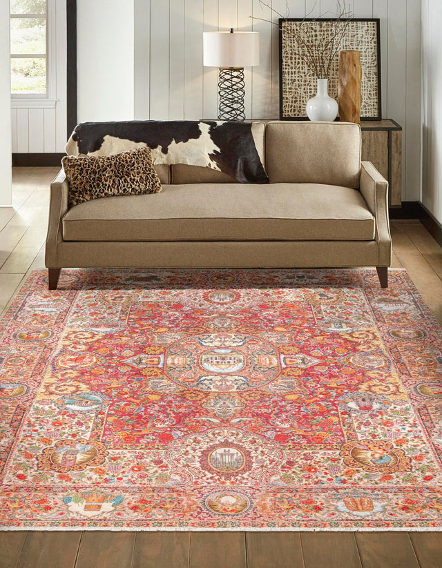 Rust Red 5' 1 x 7' 10 Boutique Rectangle Area Rug Chenille Polyester Cotton Traditional Oriental Inspired Classical Carpet for Living Rooms Dining Office Space Interior Design for Sale at Rug Engine