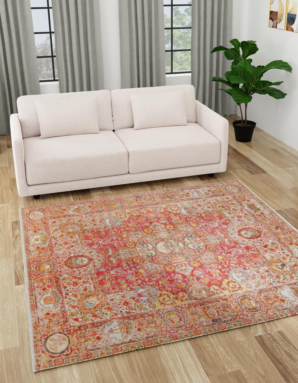 Rust Red 5' 1 x 5' 1 Boutique Square Area Rug Chenille Polyester Cotton Traditional Oriental Inspired Classical Carpet for Living Rooms Dining Office Space Interior Design for Sale at Rug Engine