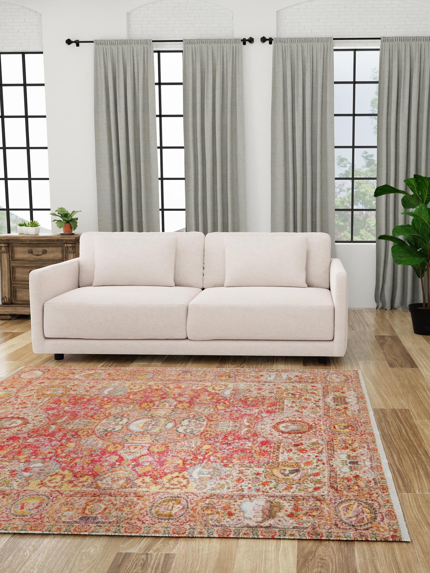 Rust Red 5' 1 x 5' 1 Boutique Square Area Rug Chenille Polyester Cotton Traditional Oriental Inspired Classical Carpet for Living Rooms Dining Office Space Interior Design for Sale at Rug Engine