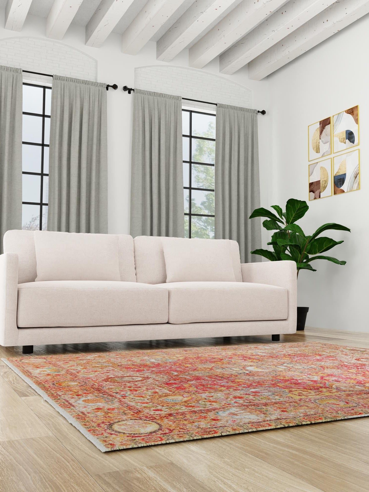 Rust Red 5' 1 x 5' 1 Boutique Square Area Rug Chenille Polyester Cotton Traditional Oriental Inspired Classical Carpet for Living Rooms Dining Office Space Interior Design for Sale at Rug Engine