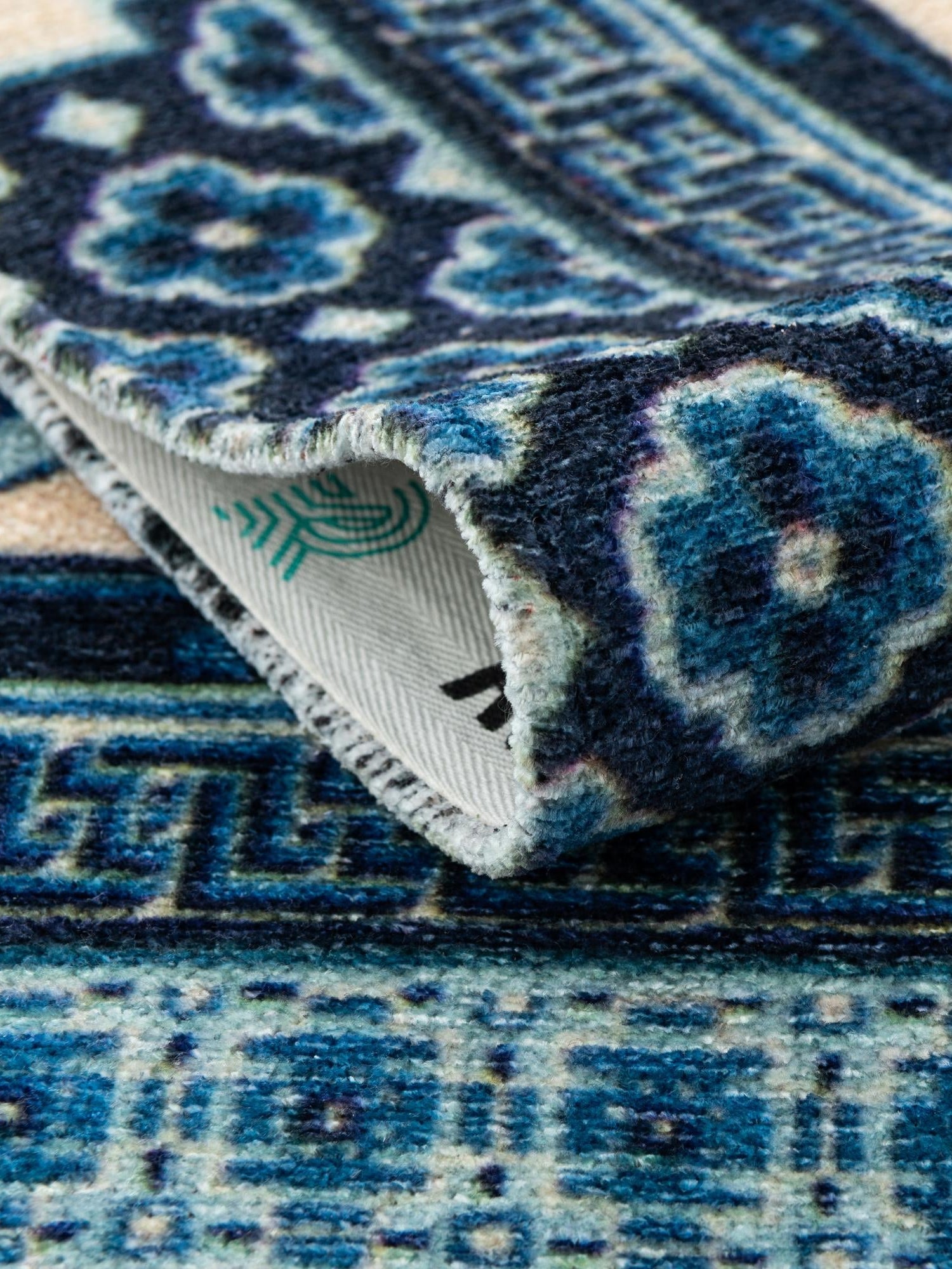 Ivory and Blue 3' 11 x 5' 11 Boutique Rectangle Area Rug Chenille Polyester Cotton Traditional Oriental Inspired Classical Carpet for Living Rooms Dining Office Space Interior Design for Sale at Rug Engine