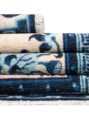 Ivory and Blue 2' x 6' 1 Boutique Runner Area Rug Chenille Polyester Cotton Traditional Oriental Inspired Classical Carpet for Living Rooms Dining Office Space Interior Design for Sale at Rug Engine