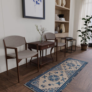 Ivory and Blue 2' x 6' 1 Boutique Runner Area Rug Chenille Polyester Cotton Traditional Oriental Inspired Classical Carpet for Living Rooms Dining Office Space Interior Design for Sale at Rug Engine
