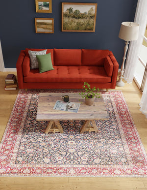 Navy Blue 5' 1 x 5' 1 Boutique Square Area Rug Chenille Polyester Cotton Traditional Oriental Inspired Classical Carpet for Living Rooms Dining Office Space Interior Design for Sale at Rug Engine