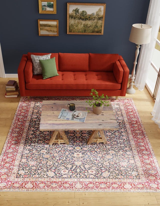 Navy Blue 5' 1 x 5' 1 Boutique Square Area Rug Chenille Polyester Cotton Traditional Oriental Inspired Classical Carpet for Living Rooms Dining Office Space Interior Design for Sale at Rug Engine