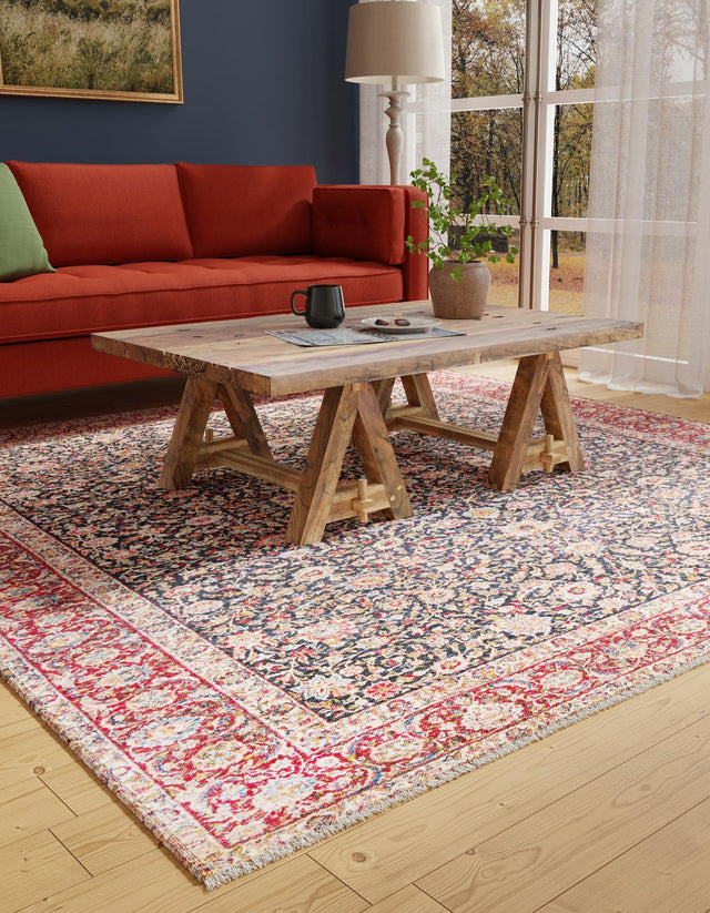 Navy Blue 5' 1 x 5' 1 Boutique Square Area Rug Chenille Polyester Cotton Traditional Oriental Inspired Classical Carpet for Living Rooms Dining Office Space Interior Design for Sale at Rug Engine