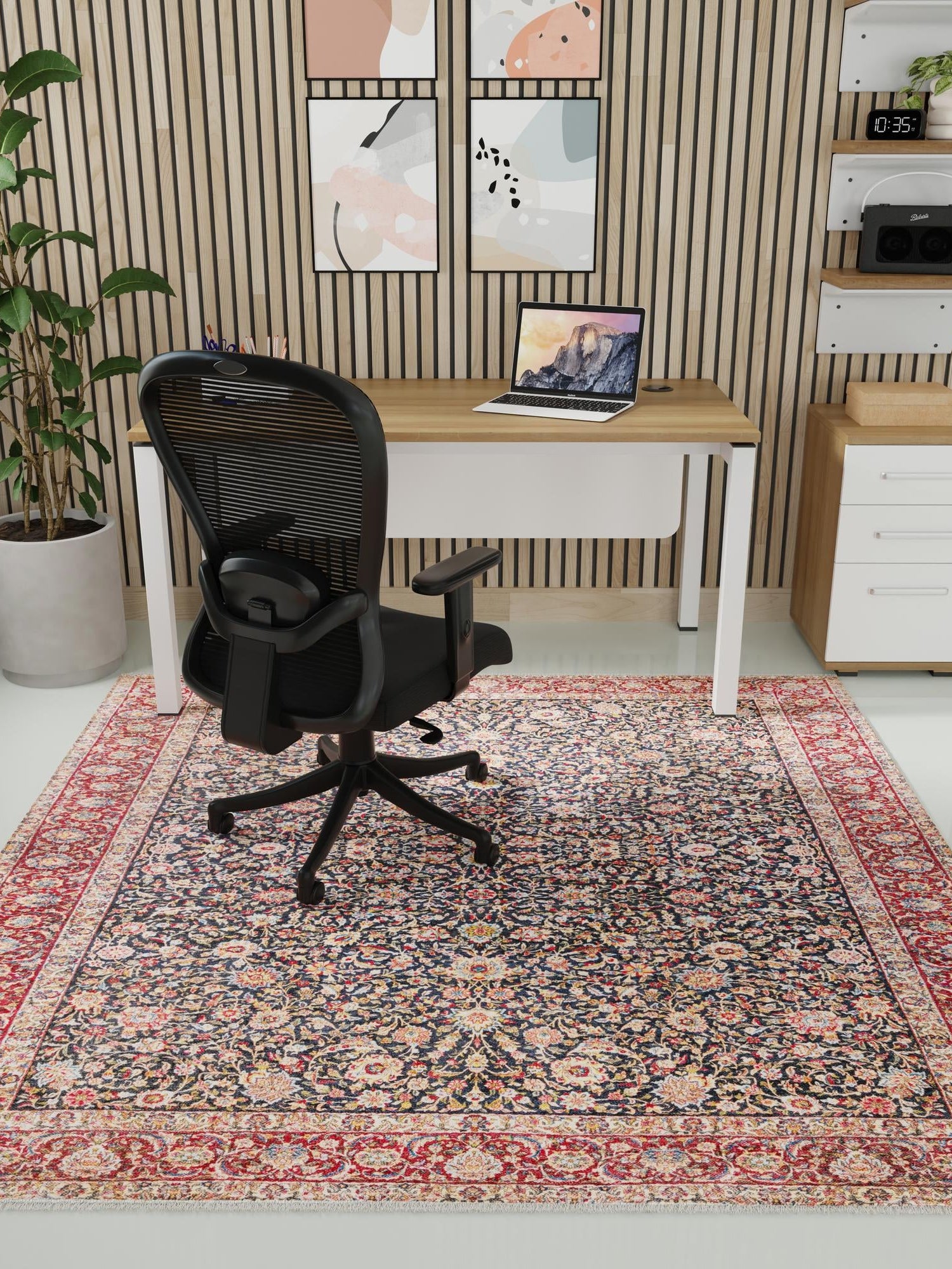 Navy Blue 5' 1 x 5' 1 Boutique Square Area Rug Chenille Polyester Cotton Traditional Oriental Inspired Classical Carpet for Living Rooms Dining Office Space Interior Design for Sale at Rug Engine