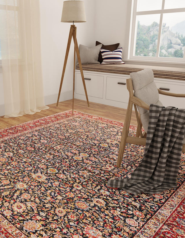 Navy Blue 7' 9 x 7' 9 Boutique Square Area Rug Chenille Polyester Cotton Traditional Oriental Inspired Classical Carpet for Living Rooms Dining Office Space Interior Design for Sale at Rug Engine