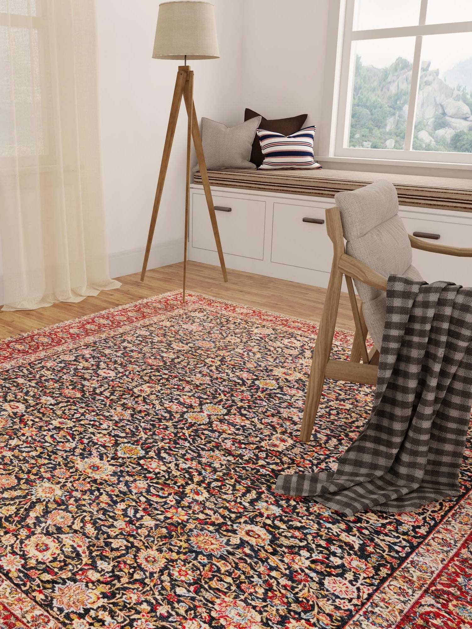 Navy Blue 5' 1 x 5' 1 Boutique Square Area Rug Chenille Polyester Cotton Traditional Oriental Inspired Classical Carpet for Living Rooms Dining Office Space Interior Design for Sale at Rug Engine