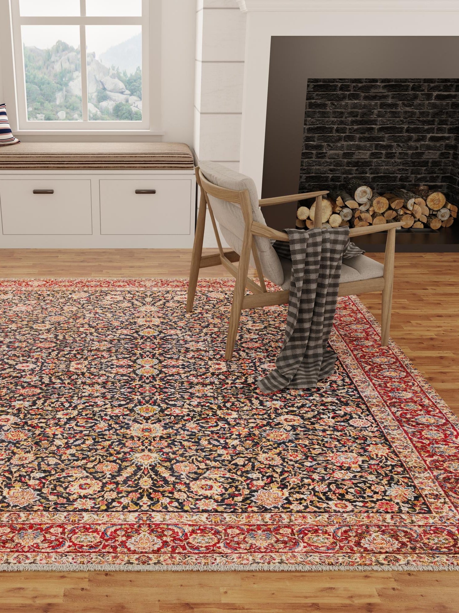 Navy Blue 5' 1 x 5' 1 Boutique Square Area Rug Chenille Polyester Cotton Traditional Oriental Inspired Classical Carpet for Living Rooms Dining Office Space Interior Design for Sale at Rug Engine