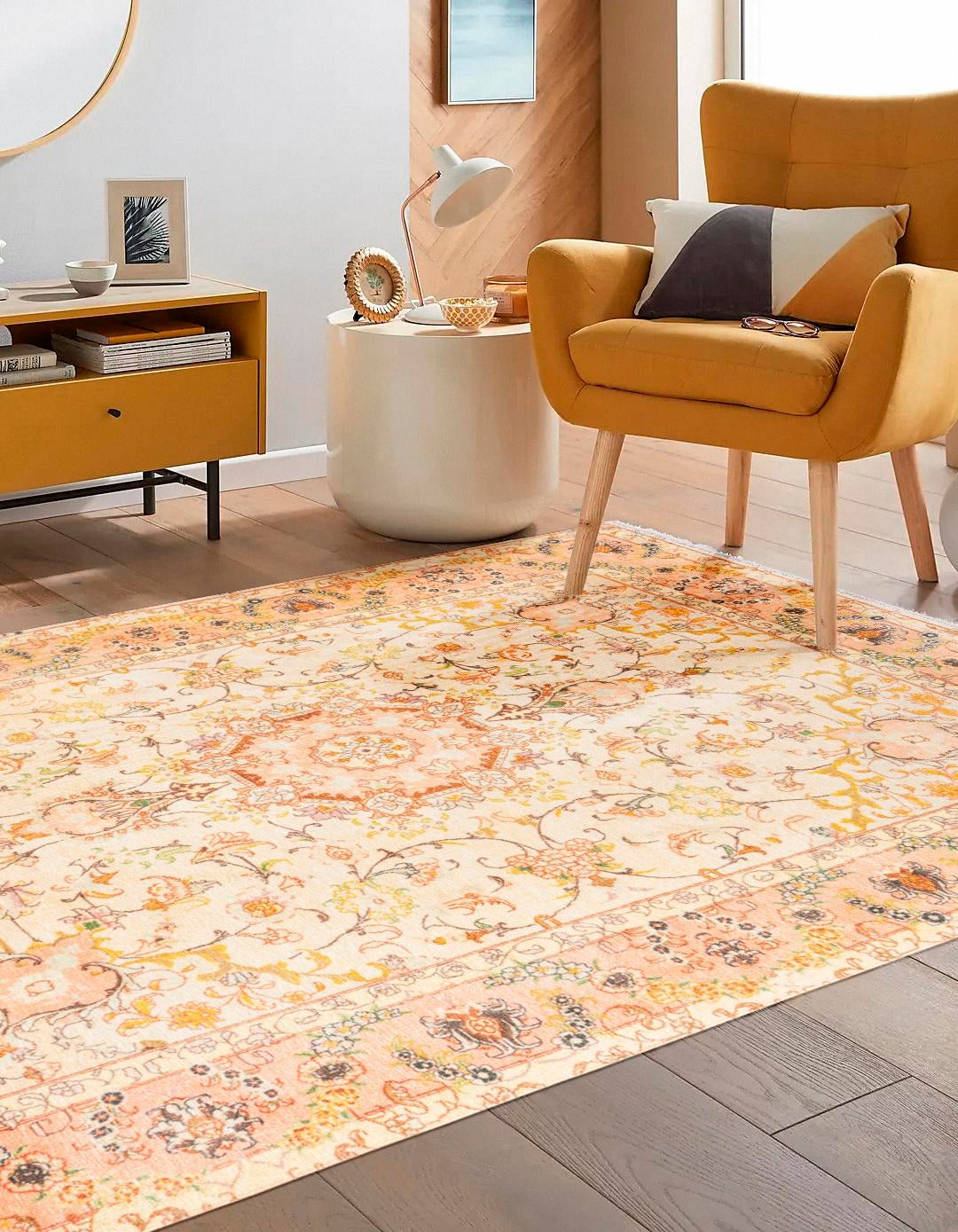 Ivory and Gold 2' x 3' 1 Boutique Rectangle Area Rug Chenille Polyester Cotton Traditional Oriental Inspired Classical Carpet for Living Rooms Dining Office Space Interior Design for Sale at Rug Engine