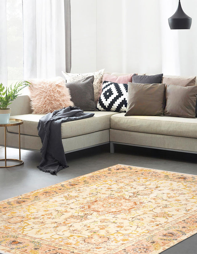 Ivory and Gold 2' x 3' 1 Boutique Rectangle Area Rug Chenille Polyester Cotton Traditional Oriental Inspired Classical Carpet for Living Rooms Dining Office Space Interior Design for Sale at Rug Engine