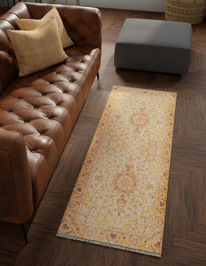 Ivory and Gold 3' 3 x 11' 10 Boutique Runner Area Rug Chenille Polyester Cotton Traditional Oriental Inspired Classical Carpet for Living Rooms Dining Office Space Interior Design for Sale at Rug Engine