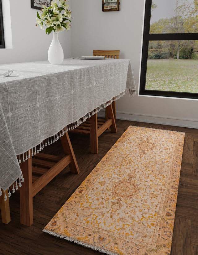 Ivory and Gold 2' x 8' Boutique Runner Area Rug Chenille Polyester Cotton Traditional Oriental Inspired Classical Carpet for Living Rooms Dining Office Space Interior Design for Sale at Rug Engine