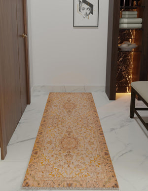Ivory and Gold 2' x 8' Boutique Runner Area Rug Chenille Polyester Cotton Traditional Oriental Inspired Classical Carpet for Living Rooms Dining Office Space Interior Design for Sale at Rug Engine