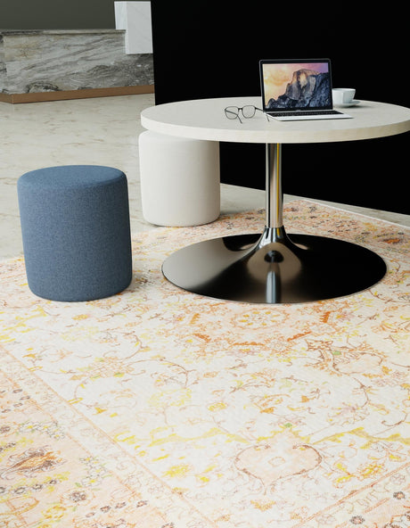 Ivory and Gold 7' 9 x 7' 9 Boutique Square Area Rug Chenille Polyester Cotton Traditional Oriental Inspired Classical Carpet for Living Rooms Dining Office Space Interior Design for Sale at Rug Engine