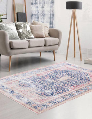 Navy Blue 5' 1 x 7' 10 Boutique Rectangle Area Rug Chenille Polyester Cotton Traditional Oriental Inspired Classical Carpet for Living Rooms Dining Office Space Interior Design for Sale at Rug Engine