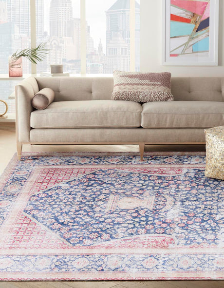 Navy Blue 9' x 11' 10 Boutique Rectangle Area Rug Chenille Polyester Cotton Traditional Oriental Inspired Classical Carpet for Living Rooms Dining Office Space Interior Design for Sale at Rug Engine