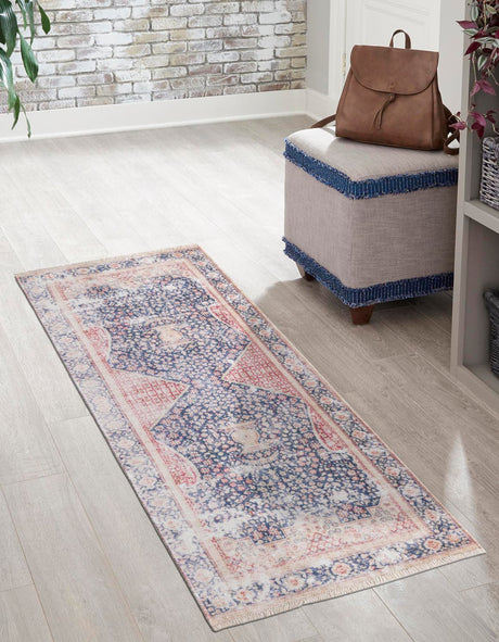 Navy Blue 2' x 8' Boutique Runner Area Rug Chenille Polyester Cotton Traditional Oriental Inspired Classical Carpet for Living Rooms Dining Office Space Interior Design for Sale at Rug Engine