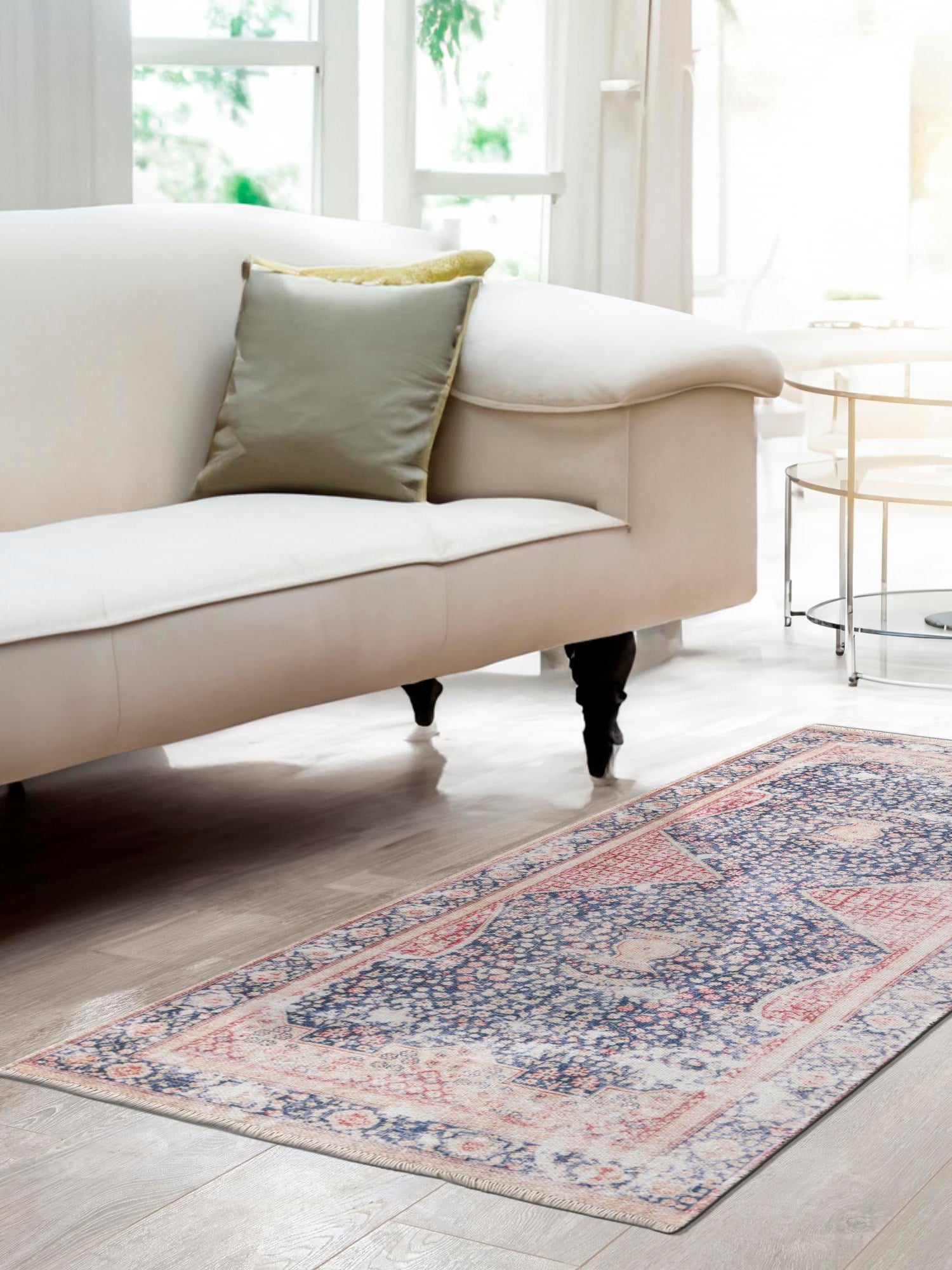 Navy Blue 2' x 6' 1 Boutique Runner Area Rug Chenille Polyester Cotton Traditional Oriental Inspired Classical Carpet for Living Rooms Dining Office Space Interior Design for Sale at Rug Engine