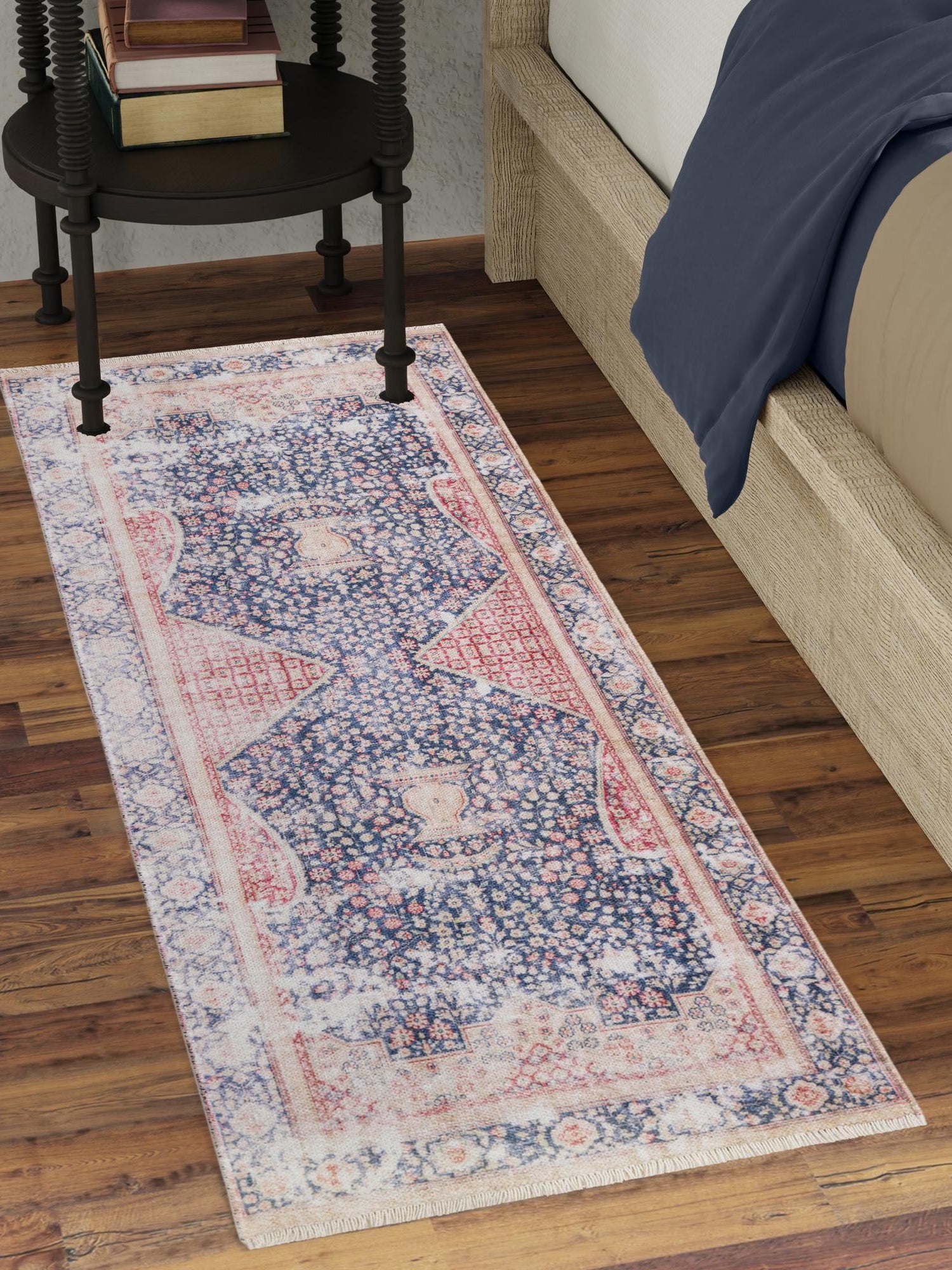 Navy Blue 2' x 6' 1 Boutique Runner Area Rug Chenille Polyester Cotton Traditional Oriental Inspired Classical Carpet for Living Rooms Dining Office Space Interior Design for Sale at Rug Engine