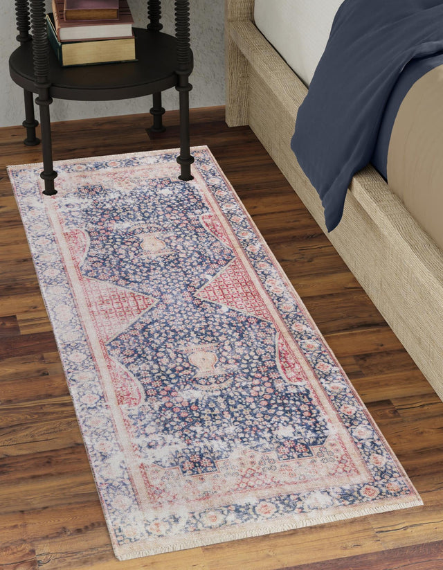 Navy Blue 2' x 8' Boutique Runner Area Rug Chenille Polyester Cotton Traditional Oriental Inspired Classical Carpet for Living Rooms Dining Office Space Interior Design for Sale at Rug Engine