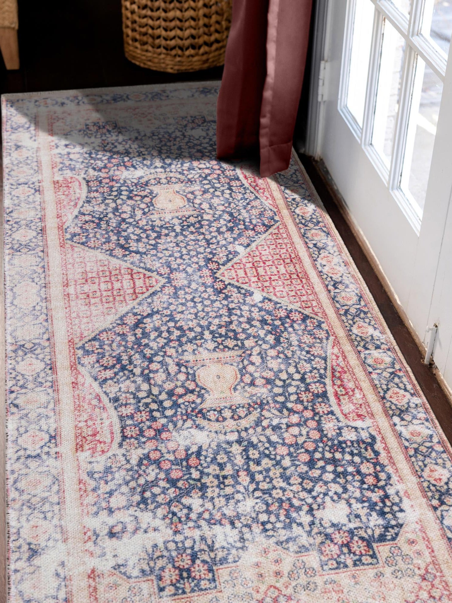Navy Blue 2' x 8' Boutique Runner Area Rug Chenille Polyester Cotton Traditional Oriental Inspired Classical Carpet for Living Rooms Dining Office Space Interior Design for Sale at Rug Engine