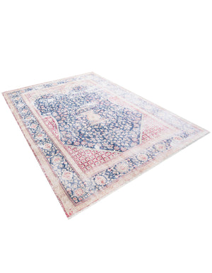 Navy Blue 6' 1 x 9' Boutique Rectangle Area Rug Chenille Polyester Cotton Traditional Oriental Inspired Classical Carpet for Living Rooms Dining Office Space Interior Design for Sale at Rug Engine