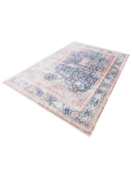 Navy Blue 6' 1 x 9' Boutique Rectangle Area Rug Chenille Polyester Cotton Traditional Oriental Inspired Classical Carpet for Living Rooms Dining Office Space Interior Design for Sale at Rug Engine