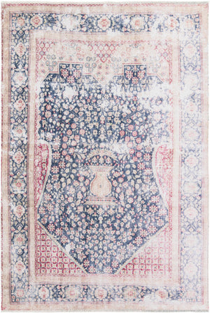 Navy Blue 6' 1 x 9' Boutique Rectangle Area Rug Chenille Polyester Cotton Traditional Oriental Inspired Classical Carpet for Living Rooms Dining Office Space Interior Design for Sale at Rug Engine