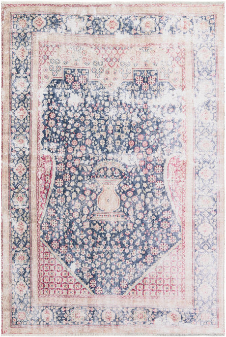 Navy Blue 6' 1 x 9' Boutique Rectangle Area Rug Chenille Polyester Cotton Traditional Oriental Inspired Classical Carpet for Living Rooms Dining Office Space Interior Design for Sale at Rug Engine