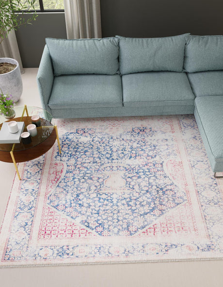 Navy Blue 7' 9 x 7' 9 Boutique Square Area Rug Chenille Polyester Cotton Traditional Oriental Inspired Classical Carpet for Living Rooms Dining Office Space Interior Design for Sale at Rug Engine