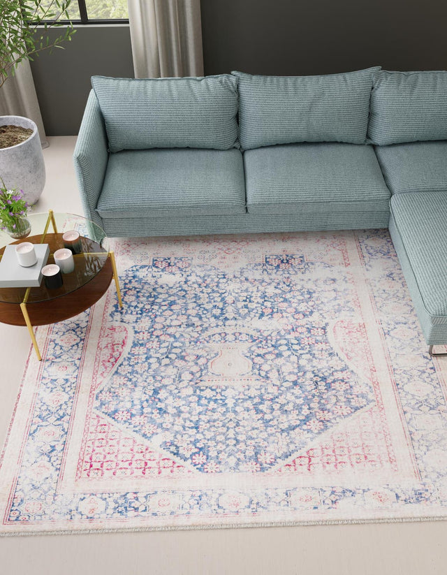 Navy Blue 5' 1 x 5' 1 Boutique Square Area Rug Chenille Polyester Cotton Traditional Oriental Inspired Classical Carpet for Living Rooms Dining Office Space Interior Design for Sale at Rug Engine